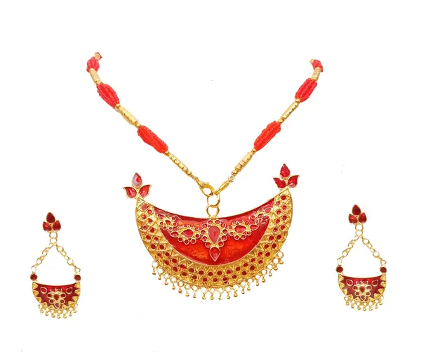 Assamese_Traditional_Gold_Plated_Red_Colour_Joonbiri_Tassel_Jewellery_Set_For_Women
